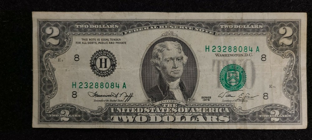1976 $2 Error note Shift error rough condition 8084