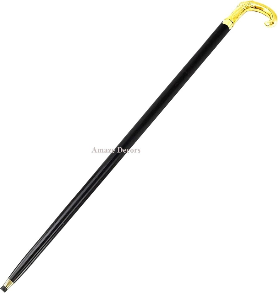 Curved Handle Antique Design Solid Brass Hard Wood Foldable Walking Stick