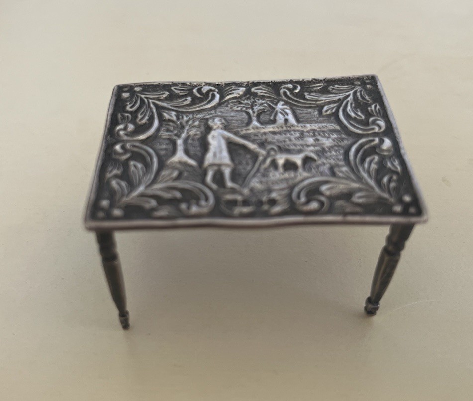 Antique Dutch Solid Silver Hallmarked Miniature Table 1895  2" Dollhouse