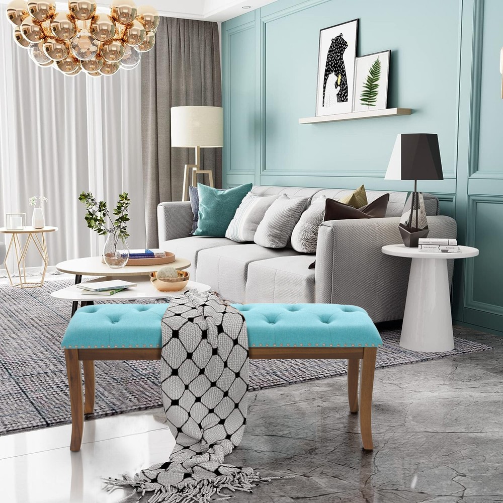 PHI VILLA Upholstered Bench Rectangular Tufted Ottoman for Entryway Bedroom
