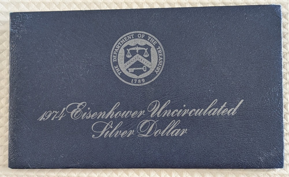 1974 S Eisenhower 40% Silver Dollar W/Blue Envelope & COA