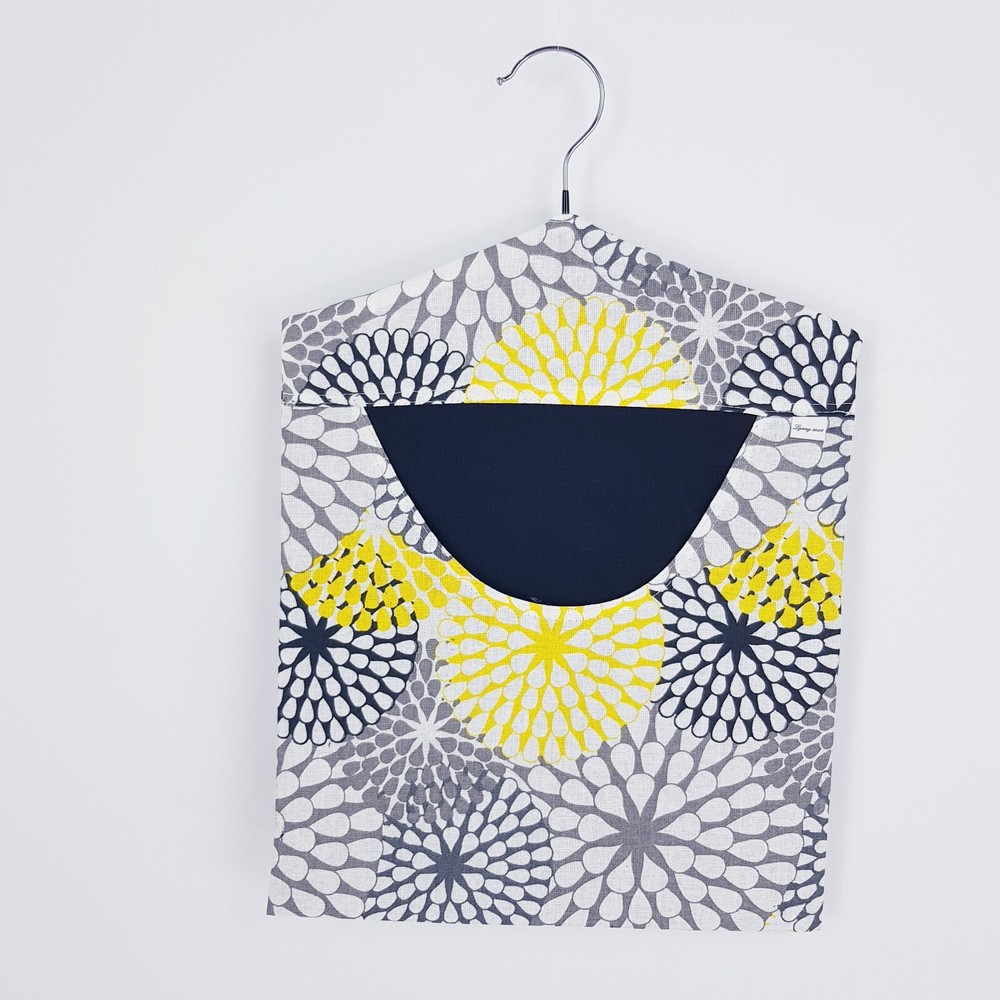 Peg Bag Handmade Grey Yellow Abstract Print Lined Laundry Clothes Peg Holder