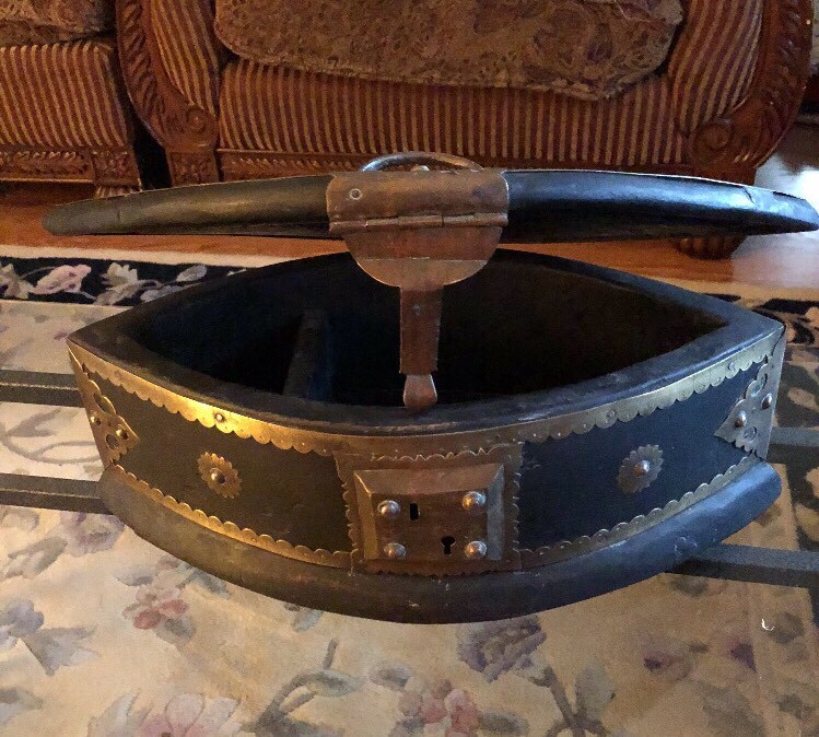 Unique Antique Wood & Brass Lock Trunk