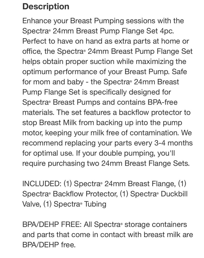 Spectra Breast Pump Flange Set Wide Shield Set Size - 24mm