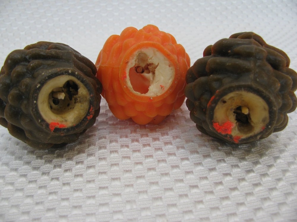 Three Vintage Pinecone Wax Candles Orange and Brown