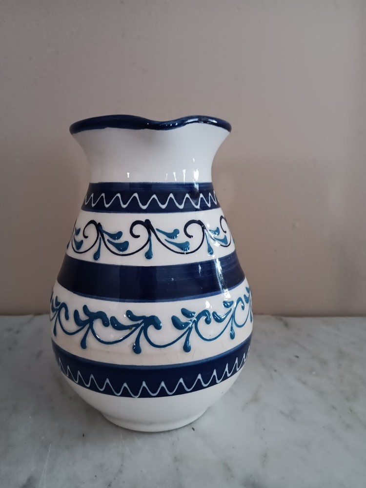Hemanos Pedraza Spain Blue & White Handpainted Pitcher 6"