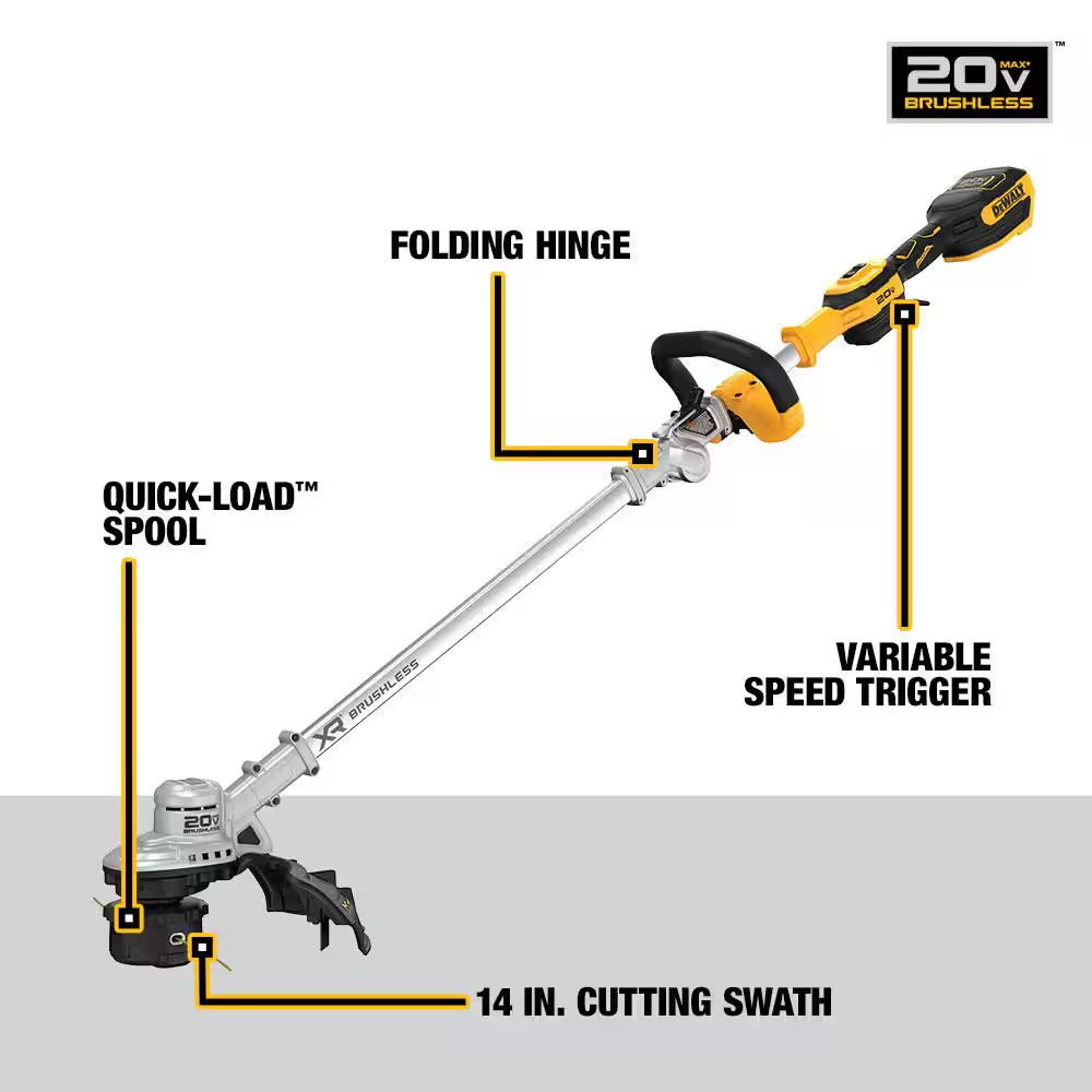 20V MAX 14 In. Brushless Cordless Battery Powered Foldable String Trimmer Kit wi