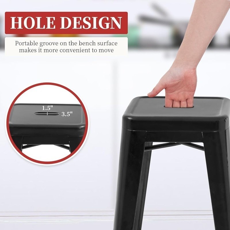 Stackable Metal Bar Stools Non-Slip Feet Footrest Rust Resistant 330lbs Capacity