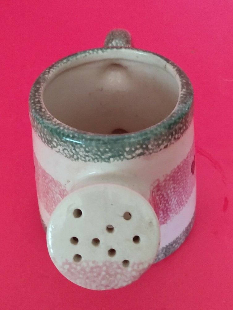 Ceramic Green Pink & White Watering Can Planter