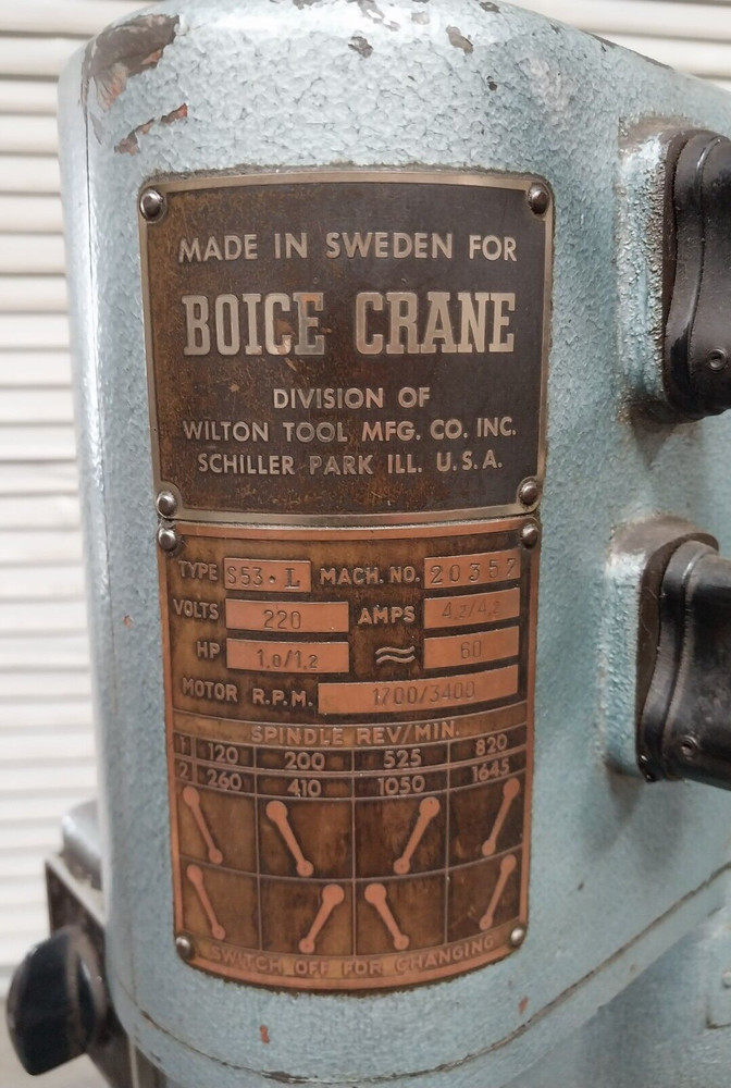 Boice Crane Gear Head Drill Press