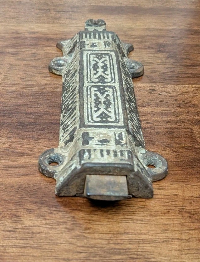 Antique VICTORIAN Spring Loaded Slide Bolt Surface Door Latch Hardware