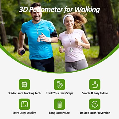 3D Pedometer for Walking, Simple Step Counter for Walking with Removable black
