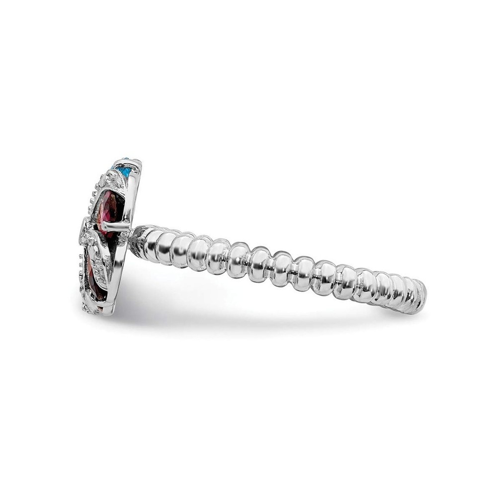Solid Sterling Silver Stackable Expressions Gemstone & Diamond Ring 8