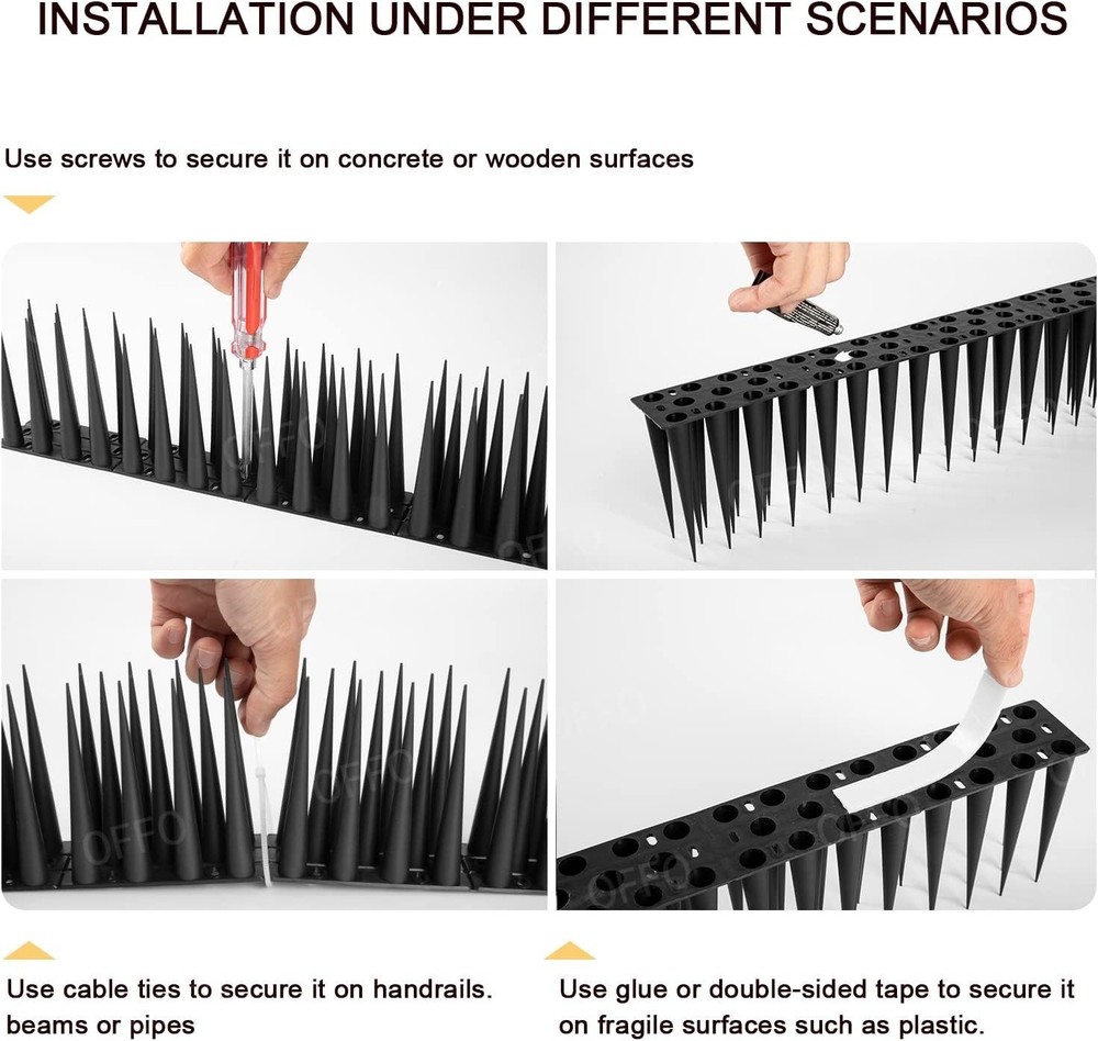 High Coverage 4ft Bird Spikes - Black Raccoon & Woodpecker Deterrent Solution