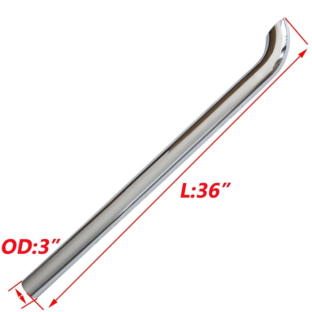 3" inch X 36" inch OD Chrome Curved Stack Pipe Exhaust Pipe Tailpipe