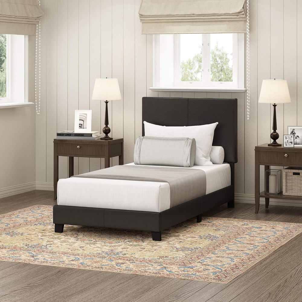 Pessac Twin Black PU Leather Upholstered Platform Bed Frame