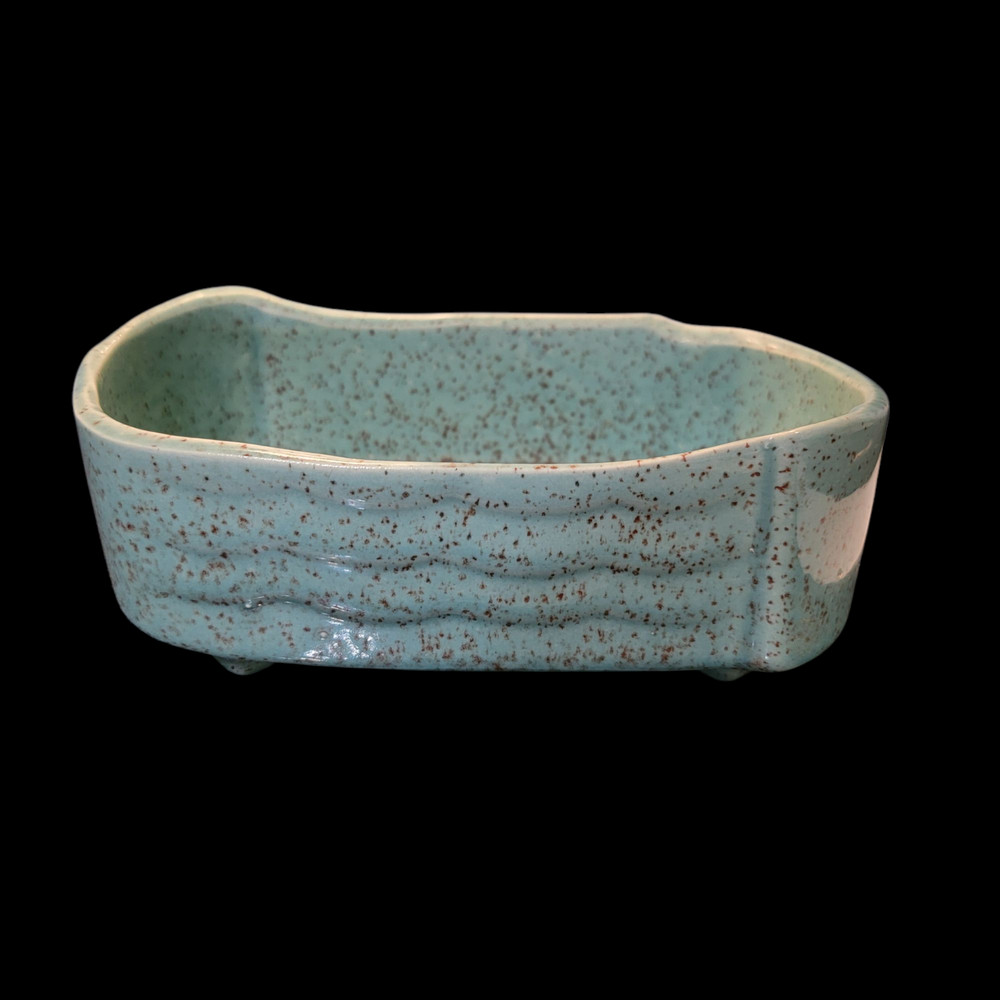 VTG USA Pottery Turquoise Aqua Speckled UP261 Rectangular Wavy CeramicPlanter
