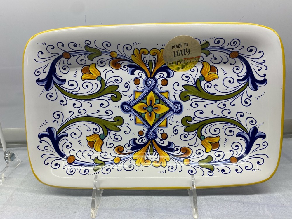 Nova Deruta Serving Platter Tray Italy Rectangular Blue Yellow 10 x 7 New NWT