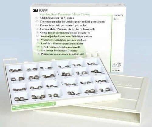 PO-96 ASSORTED PERMANENT MOLAR STAINLESS STEEL CROWNS COMPLETE KIT