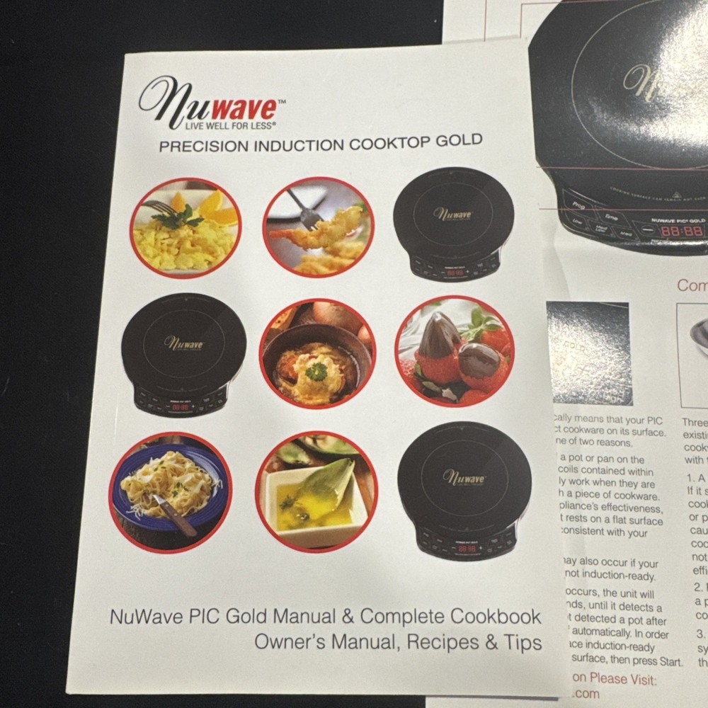 NuWave Precision Induction Cooktop Gold 30201AR, cast iron grill, & manual