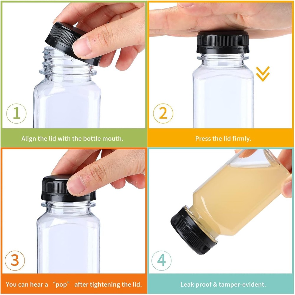 36 Pack 5 oz Plastic Juice Bottles Bulk with Lids Reusable Transparent Clear ...