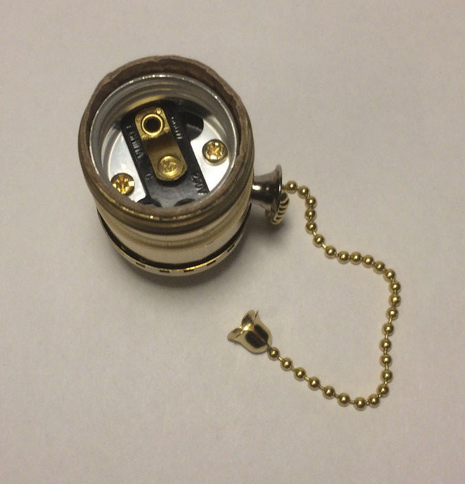 New On/Off Solid Brass Uno Pull Chain Lamp Socket Early Electric Style #SO285