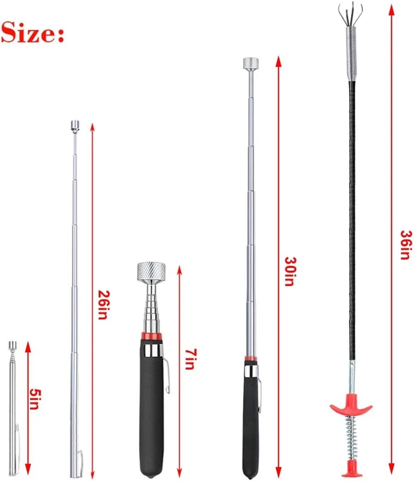 4 Pack Telescoping Magnetic Pickup Tools Flexible Grabber Claw & Magnet Set