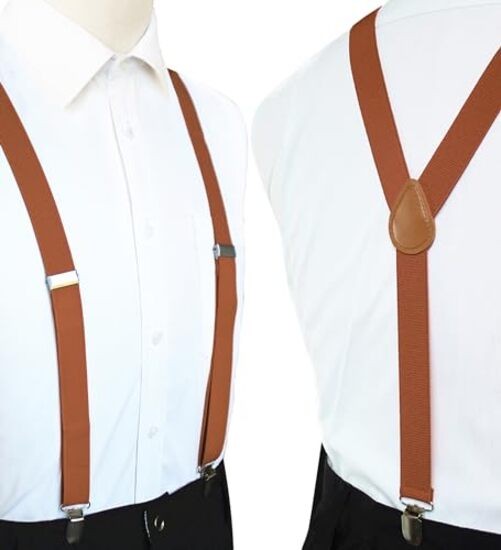 Solid Color Mens Suspender with 3 Strong Clips Adjustable Braces Rust