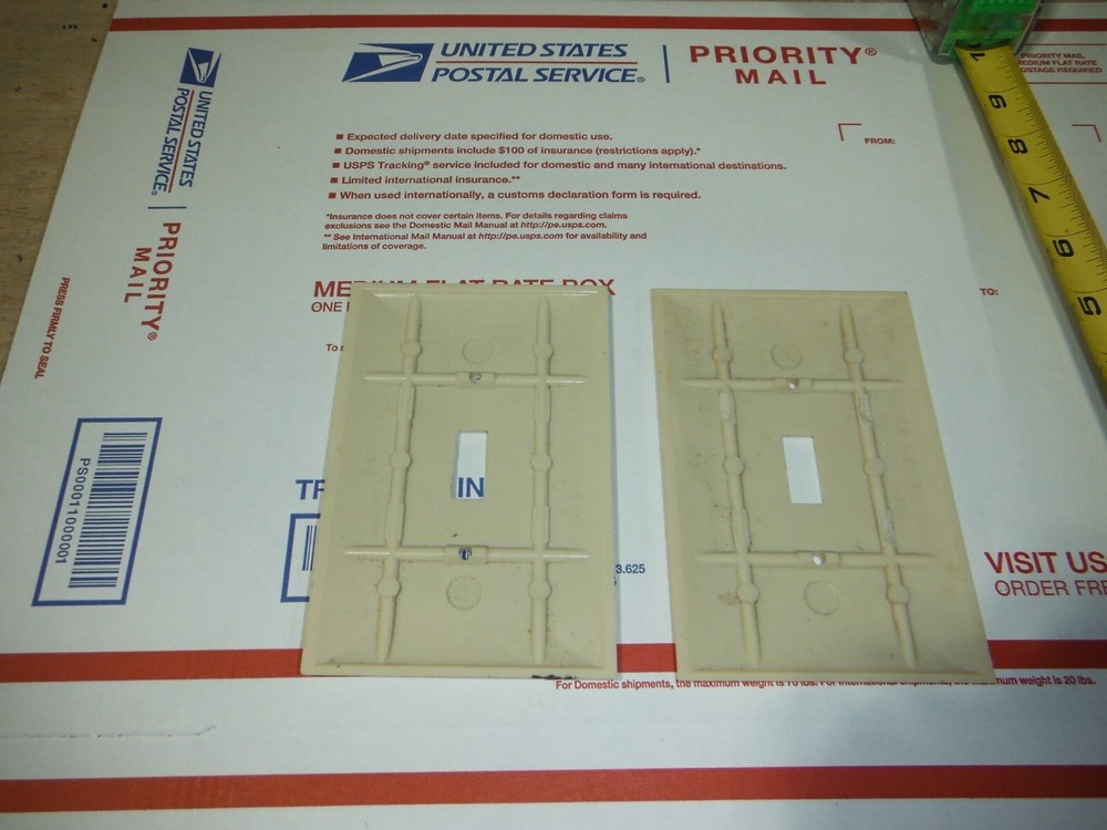 2 Oversize/large SIERRA ribbed IVORY bakelite single light switch cover plate