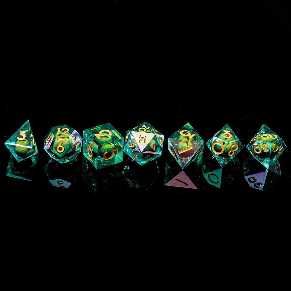 DND Dice Set,Liquid Core Handmade Sharp Edge 7 Piece Resin Dice-Dungeons and ...