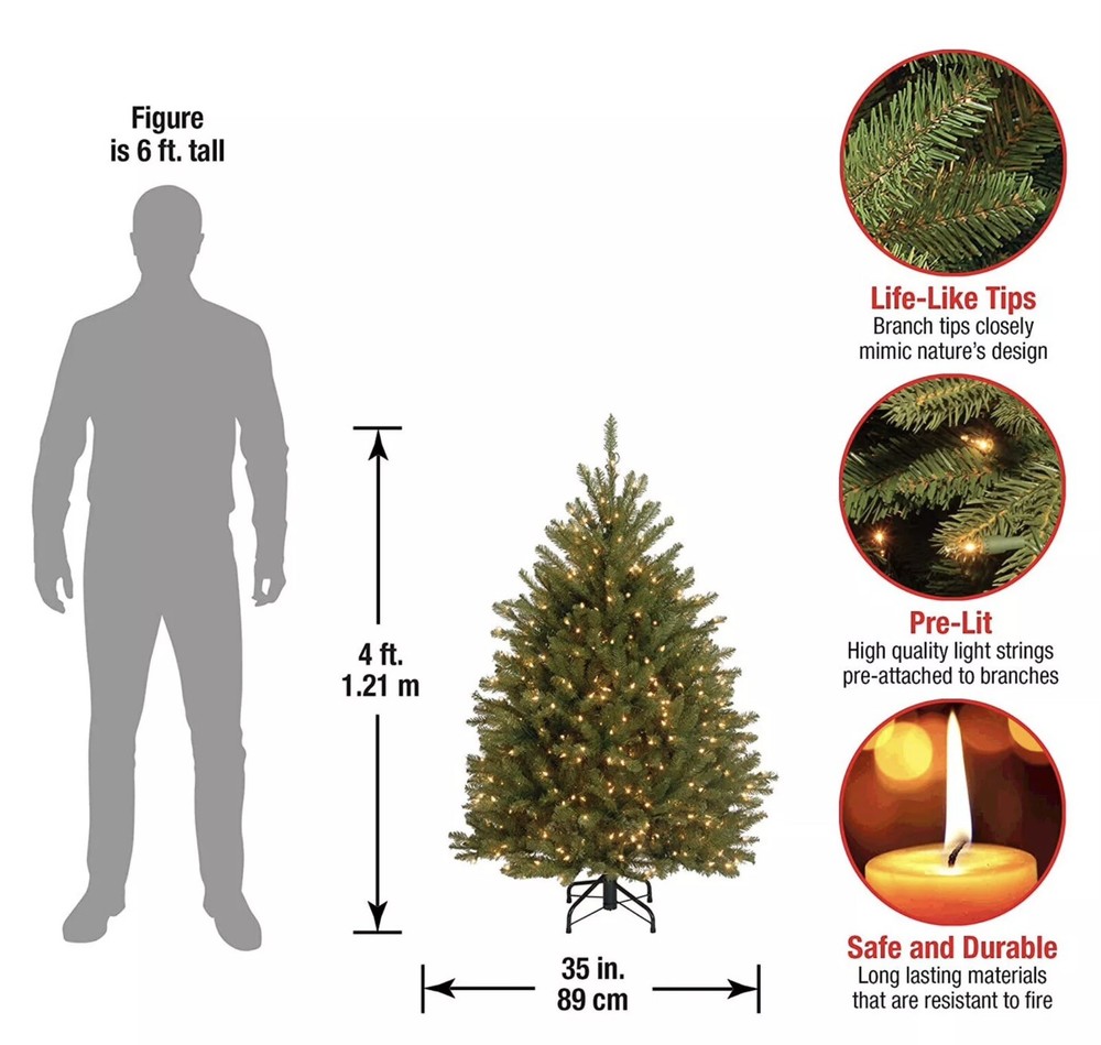 Pre-lit Artificial Christmas Tree 4.5 Ft White Lights, National Tree Co