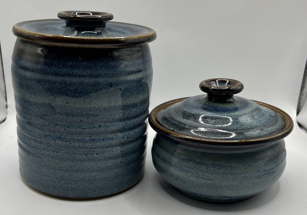 Pottery canisters set of 2 Signed Garnett
