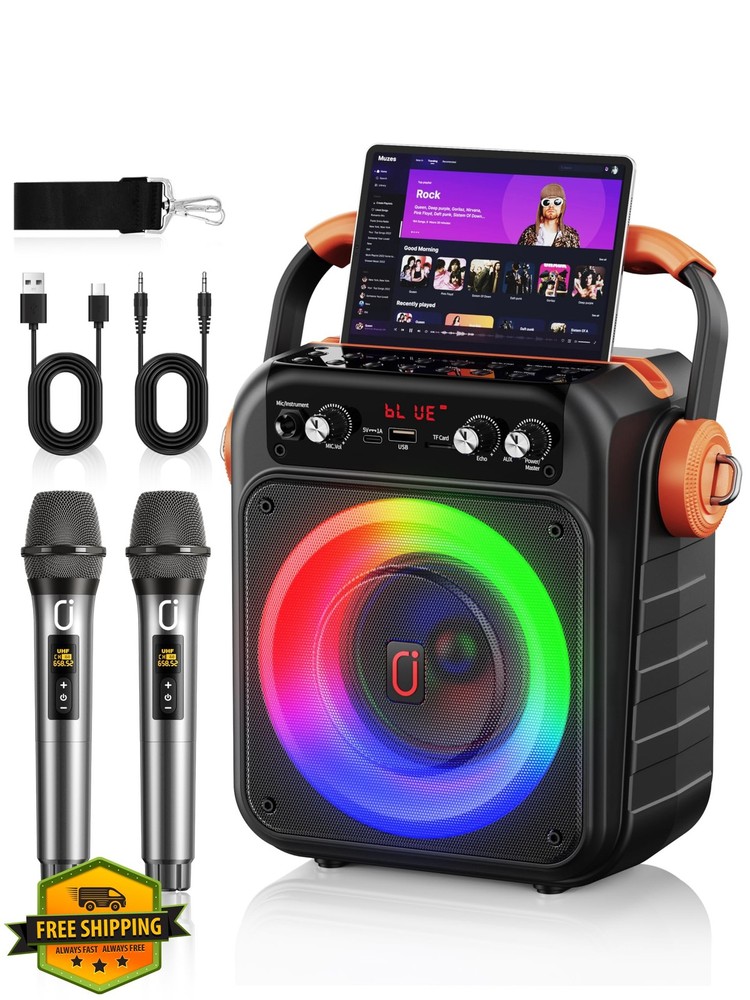 HWWR Karaoke Machine Bluetooth 5.3 Speaker 2 Mics PA System