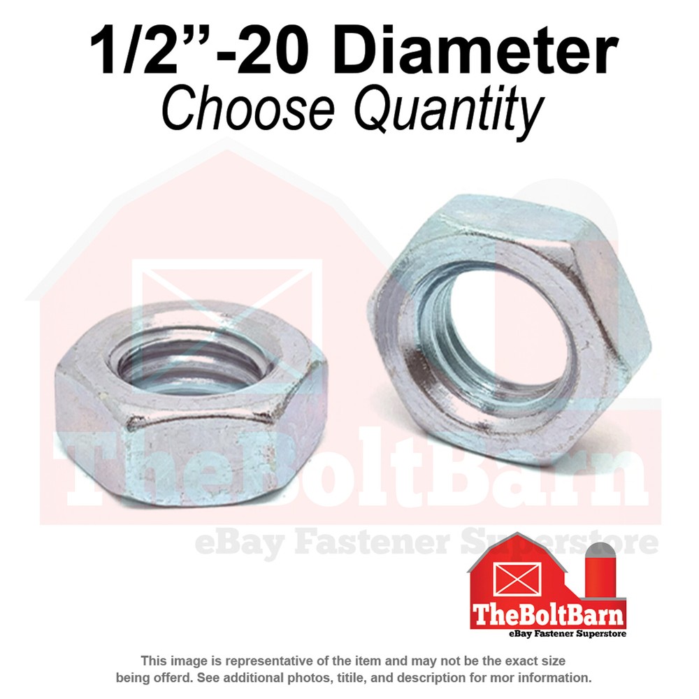 1/2"-20 Grade A Hex Jam Nuts Zinc Clear Fine Thread (Pick Quantity)