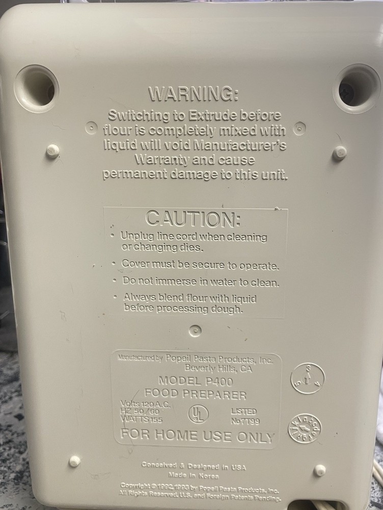 Popeil Pasta Maker P400 Used Good Condition Tested Working!
