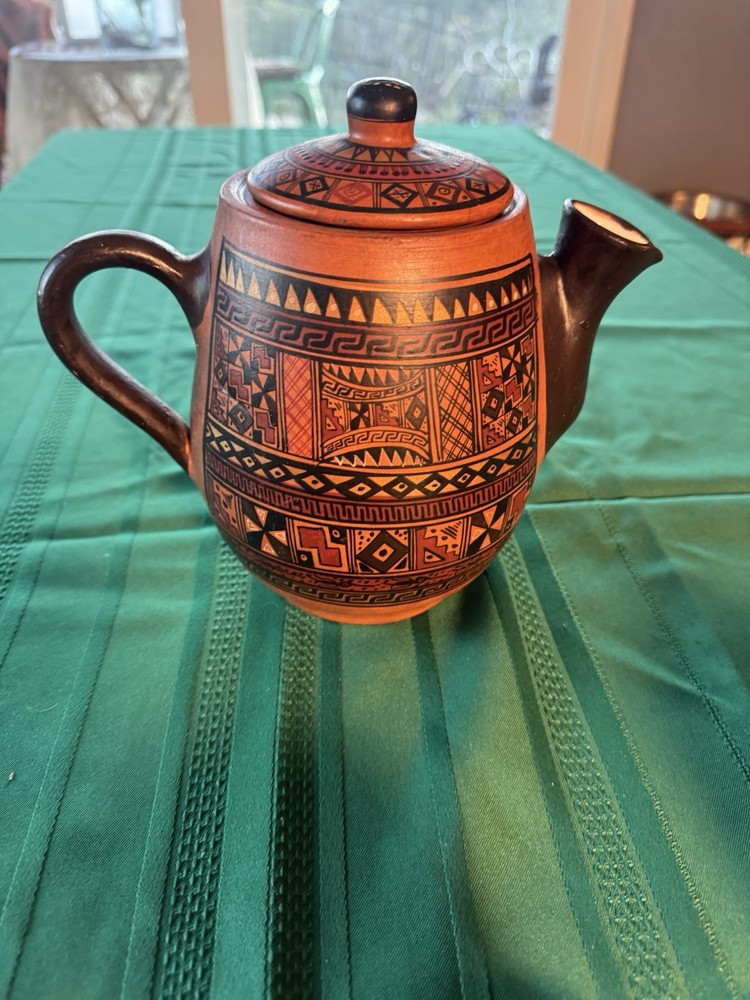 SIGNED Cusco Peru Handpainted 19 Piece Pottery Tea/Coffee Set