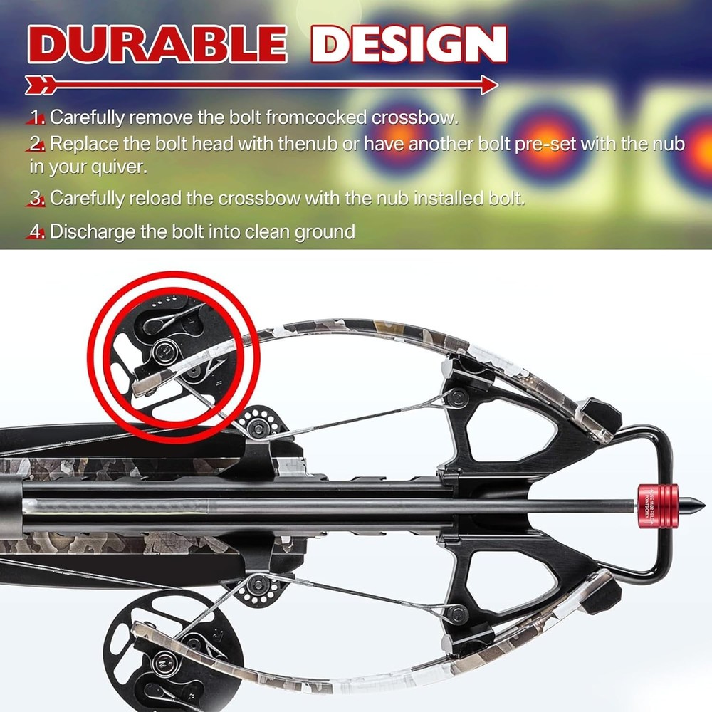 Compact Crossbow Bolt Decocking Head - 2 Pack with High Visibility Red Tips