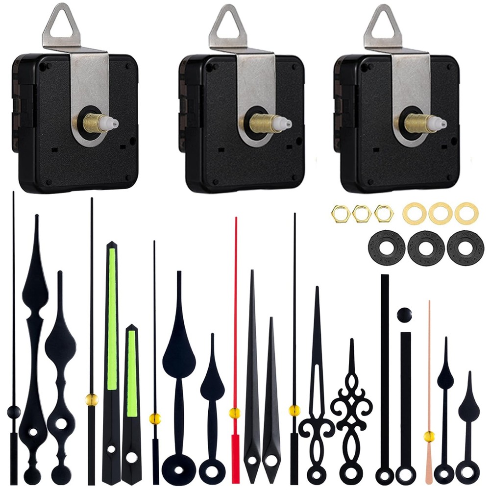 EMOON 3 Pack Silent Clock Mechanism Replacement Kit, Size1-3pack, Black