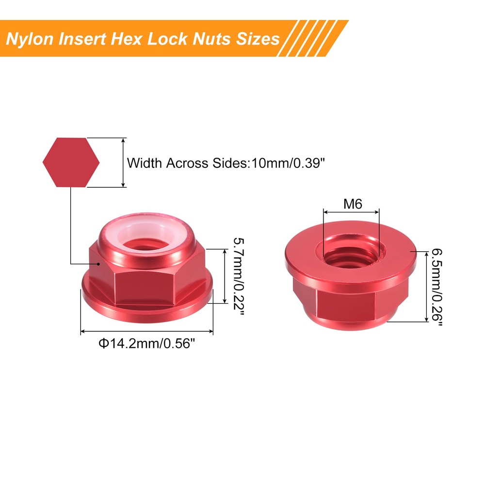 Nylon Insert Hex Lock Nuts, 8pcs - M6x1mm Self-Locking Nut(Claret)