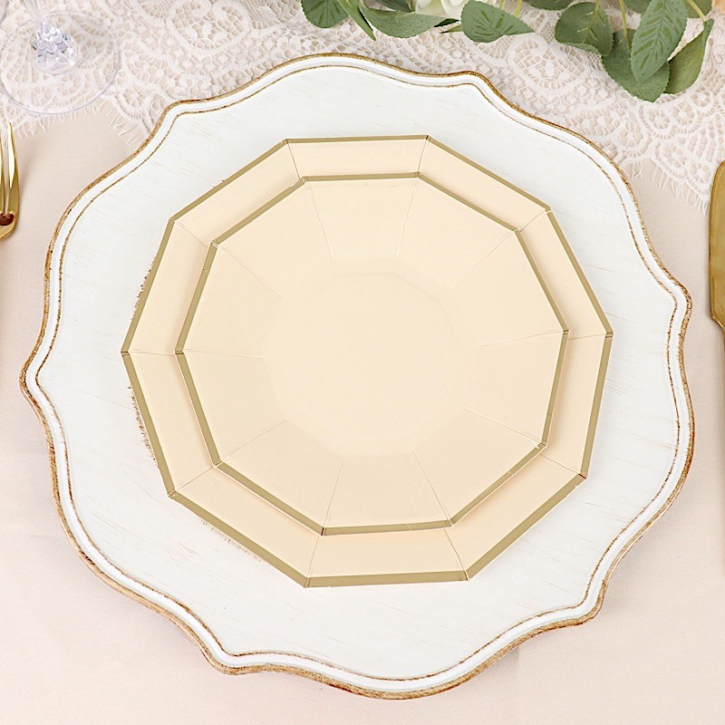 25 BEIGE 9" Decagon Salad Dinner Paper Plates Disposable Tableware