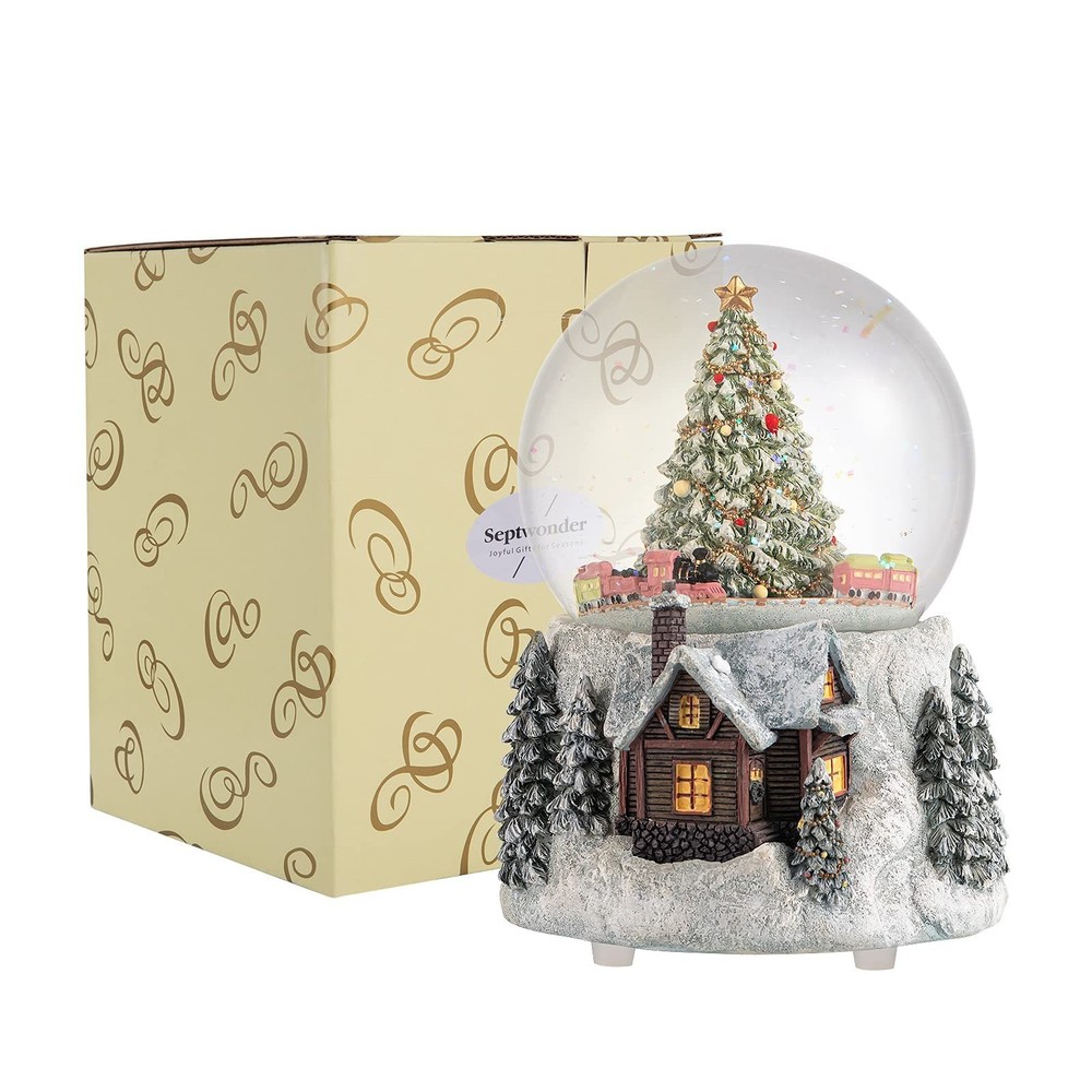 Christmas Tree and Automatic Revolving Train Snow Globe Color Changing Light ...
