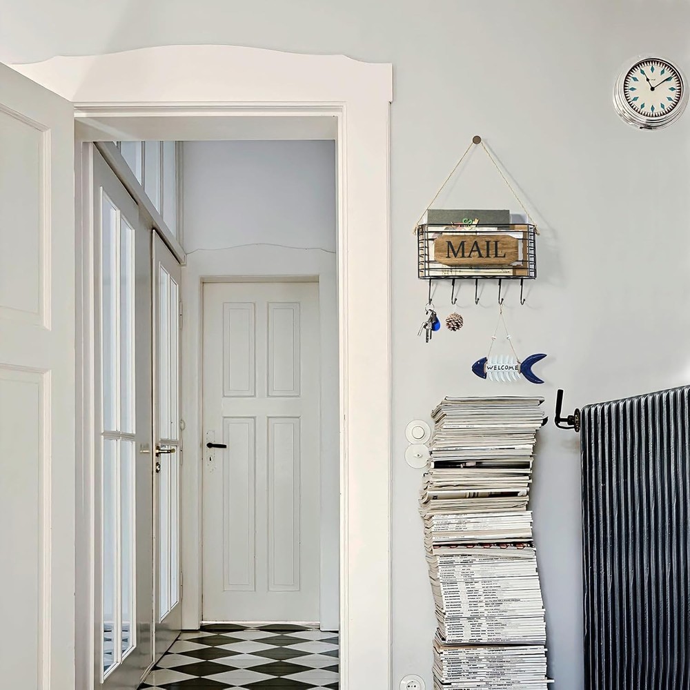 Mail Organizer Wall Mount, Rustic Mail Holder Key Holder for Wall with Hooks,...