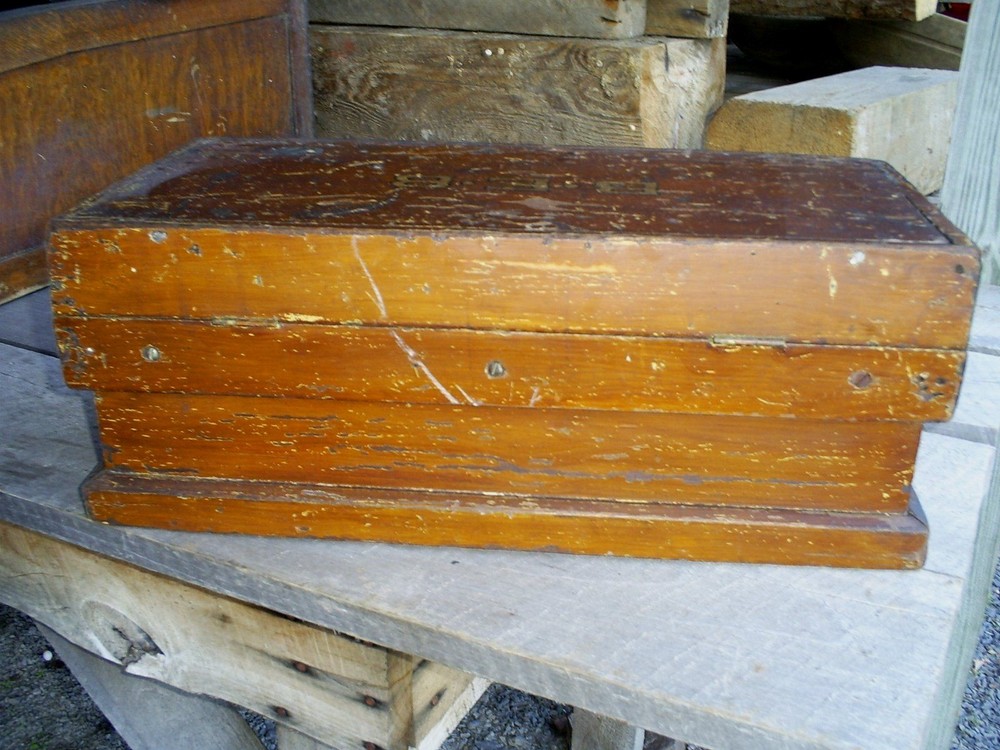 Antique Painted Chest Trunk Tool Box Primitive AAFA
