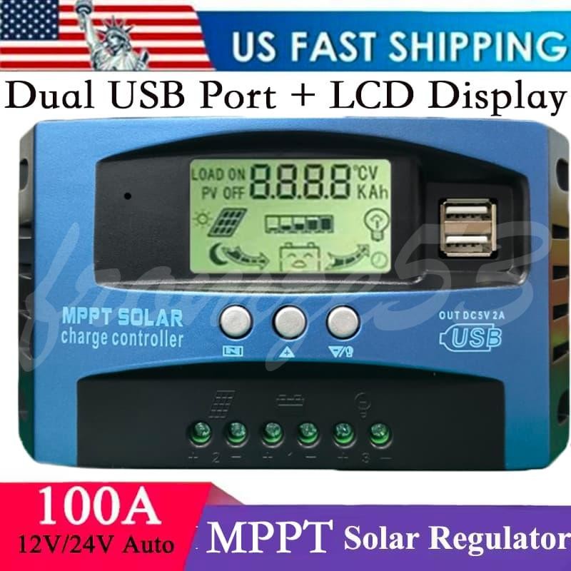 MPPT Solar Charger Controller Battery Regulator Dual USB LCD Display 100A