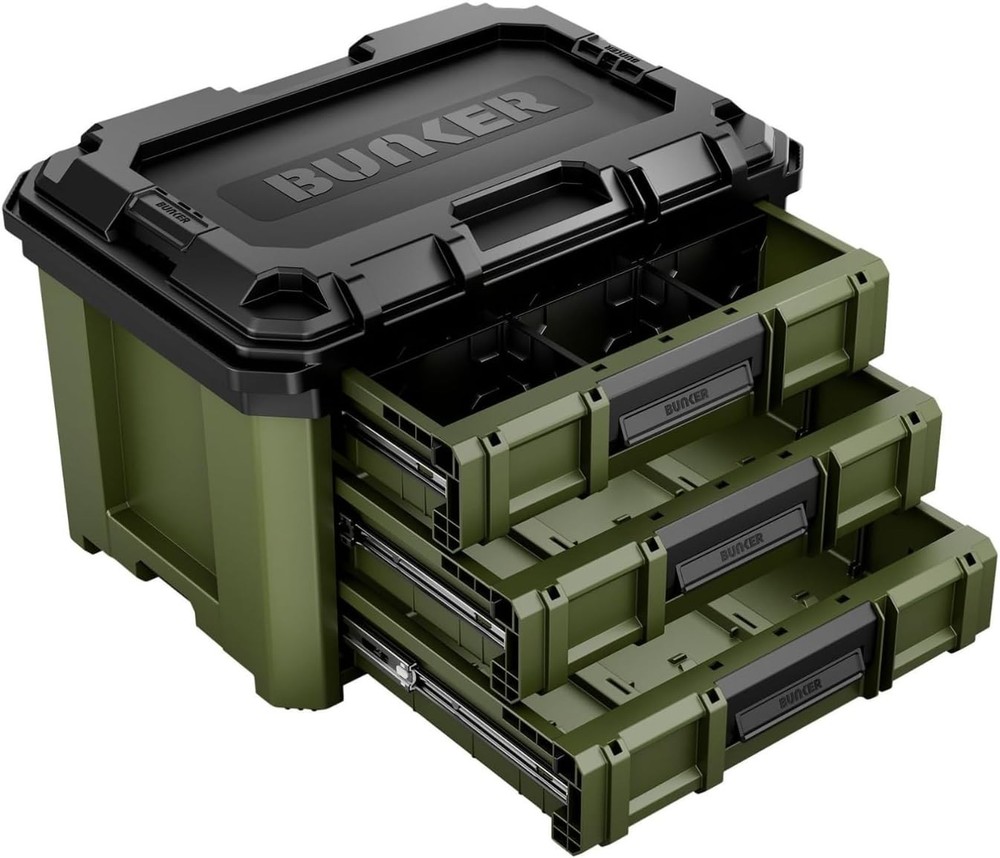 BUNKER Load-Up 3 Drawer Stacking Auto Locking Extra Deep Tool Box, 29441