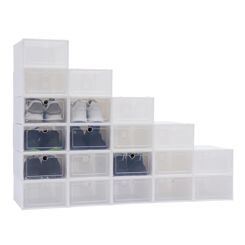 20 Pcs Shoe Box Clear Plastic Stackable Shoe Storage Foldable Shoe Containers