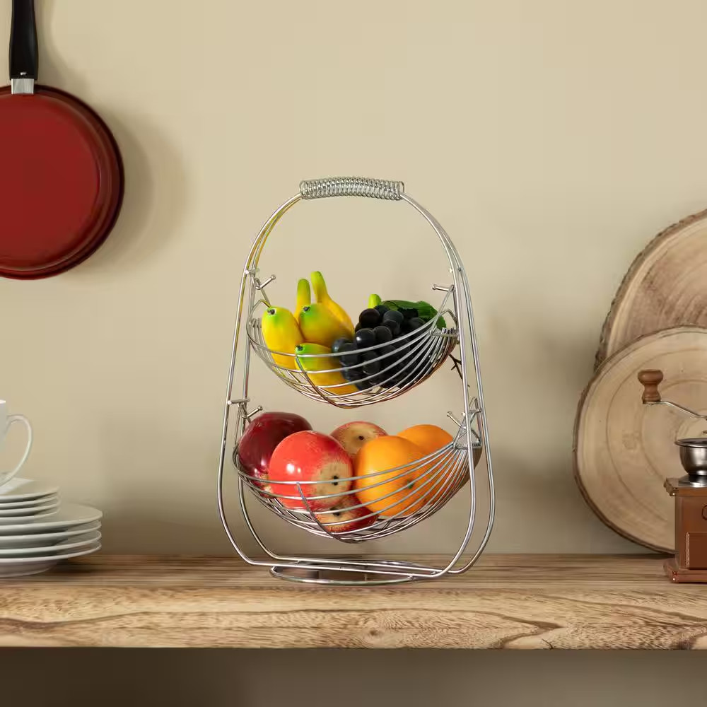 2 Tier Fruit Swing Basket for Kitchen, Detachable Countertop Vegetables Storage