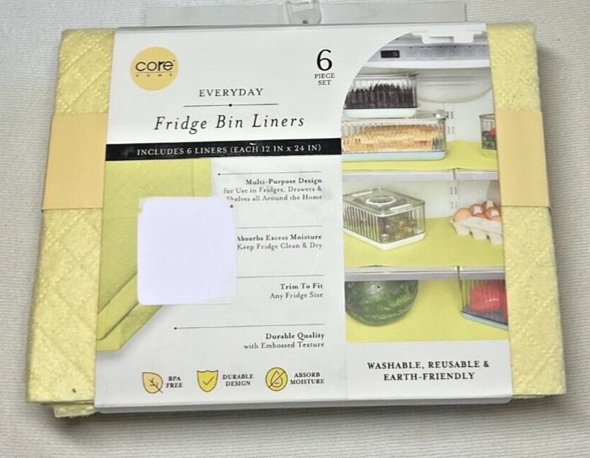 CORE FRIDGE REFRIGERATOR BIN LINERS (6) YELLOW QUILTED NIP