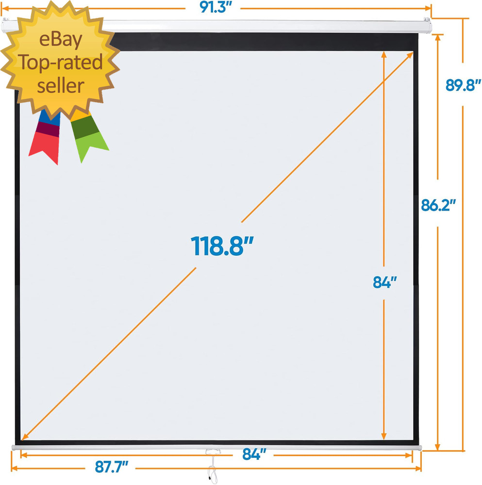 120'' Projector Screen, Retractable Projection Screen Manual Pull down HD Screen