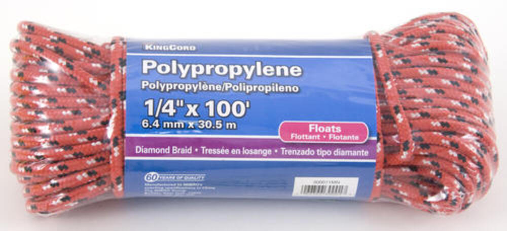 Diamond Braid Polypropylene Rope, 1/4" x 100' Working Load 95 lbs.